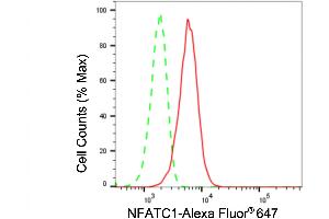 Flow cytometric analysis of NFATC1 expression in HeLa cells using NFATC1 antibody (ABIN7799636), 1:2,000).