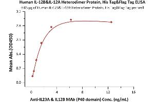 Immobilized Human IL-12B&IL-12A Heterodimer Protein, His Tag&Flag Tag (ABIN2181328,ABIN3071736,ABIN2693594) at 0. (IL12 Protein (AA 23-328) (His tag,DYKDDDDK Tag))
