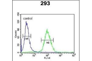 D Antibody (C-term) (ABIN390400 and ABIN2840793) flow cytometric analysis of 293 cells (right histogram) compared to a negative control cell (left histogram). (DPP8 antibody  (C-Term))