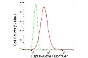 Flow cytometric analysis of Hsp60 expression in HT- cells using Hsp60 antibody (ABIN7798847), 1:2,000).