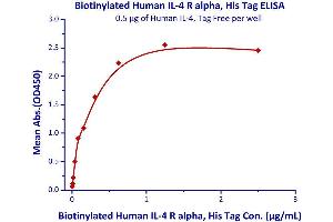 Measured by its binding ability in a functional ELISA. (IL4 Receptor Protein (AA 26-232) (His tag,AVI tag,Biotin))