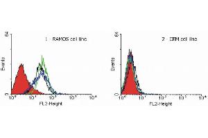Flow cytometry analysis of TRAIL-R1 expression on the surface of hematopoietic cell lines. (TNFRSF10A antibody)