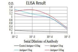 Black line: Control Antigen (100 ng),Purple line: Antigen (10 ng), Blue line: Antigen (50 ng), Red line:Antigen (100 ng) (BCMA antibody)