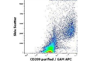Flow cytometry surface staining pattern of human stimulated (GM-CSF+IL-4) peripheral blood mononuclear cells stained using anti-human CD209 (UW60. (DC-SIGN/CD209 antibody)