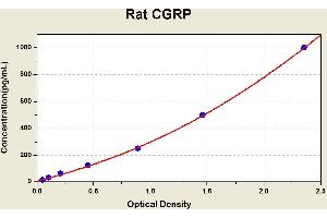Diagramm of the ELISA kit to detect Rat CGRPwith the optical density on the x-axis and the concentration on the y-axis.