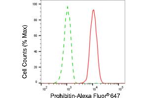 Flow cytometric analysis of prohibitin expression in HT- cells using prohibitin antibody (ABIN7799910), 1:2,000). (Recombinant Prohibitin antibody)
