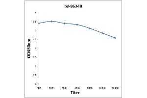 Antigen: 2ug/100ul Primary: Antiserum, 1:500, 1:1000, 1:2000, 1:4000, 1:8000, 1:16000, 1:32000, Secondary: HRP conjugated Rabbit Anti-Goat IgG-HRP) at 1: 5000, TMB stainingRead the data in Microplate Reader by 450nm. (FOXA1 antibody  (AA 151-250))