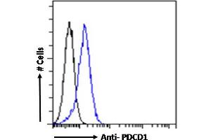 ABIN185400 Flow cytometric analysis of paraformaldehyde fixed Jurkat cells (blue line), permeabilized with 0. (PD-1 antibody  (Internal Region))