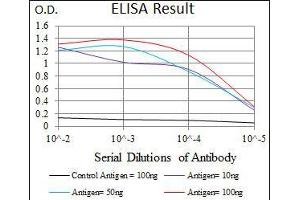 Black line: Control Antigen (100 ng), Purple line: Antigen(10 ng), Blue line: Antigen (50 ng), Red line: Antigen (100 ng), (CD5 antibody  (AA 27-233))