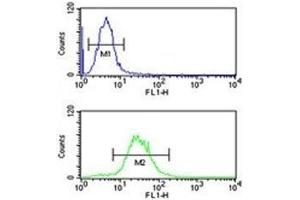 IGH antibody flow cytometric analysis of HL-60 cells (green) compared to a negative control cell (blue). (IgH antibody  (AA 290-320))