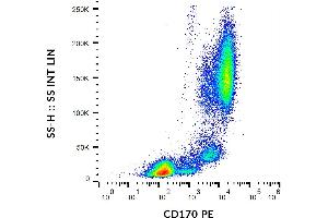 Flow cytometry analysis (surface staining) of human peripheral blood cells using anti-CD170 (1A5) PE.