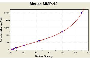 Diagramm of the ELISA kit to detect Mouse MMP-12with the optical density on the x-axis and the concentration on the y-axis. (MMP12 ELISA Kit)