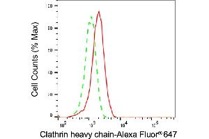 Flow cytometric analysis of Clathrin heavy chain expression in HepG2 cells using Clathrin heavy chain antibody (ABIN7798091), 1:2,000). (Recombinant Clathrin Heavy Chain (CLTC) antibody)