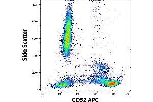 Flow cytometry surface staining pattern of human peripheral whole blood stained using anti-human CD52 (HI186) APC antibody (10 μL reagent / 100 μL of peripheral whole blood). (CD52 antibody  (APC))