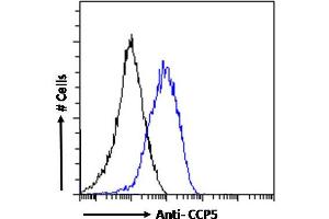 ABIN768638 Flow cytometric analysis of paraformaldehyde fixed NIH3T3 cells (blue line), permeabilized with 0. (AGBL5 antibody  (Internal Region))