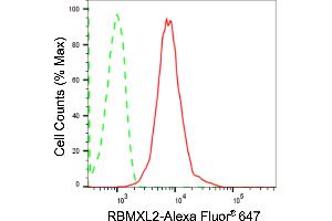Flow cytometric analysis of RBMXL2 expression in HepG2 cells using RBMXL2 antibody (ABIN7800965), 1:2,000).