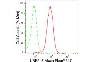 Flow cytometric analysis of UBE2L3 expression in HepG2 cells using UBE2L3 antibody (ABIN7800748), 1:2,000). (Recombinant UBE2L3 antibody)