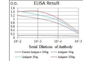 Black line: Control Antigen (100 ng), Purple line: Antigen(10 ng), Blue line: Antigen (50 ng), Red line: Antigen (100 ng), (PLAGL1 antibody  (AA 118-222))