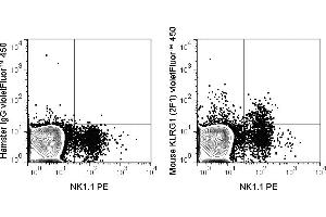 C57Bl/6 splenocytes were stained with PE Anti-Mouse NK1. (KLRG1 antibody  (violetFluor™ 450))