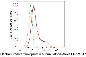 Flow cytometric analysis of Electron transfer flavoprotein subunit alpha expression in HepG2 cells using Electron transfer flavoprotein subunit alpha antibody (ABIN7798431), 1:2,000). (ETFA antibody)