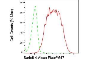Flow cytometric analysis of Surfeit 4 expression in HT- cells using Surfeit 4 antibody (ABIN7800469), 1:2,000). (Recombinant Surfeit 4 antibody)
