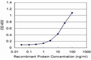 Detection limit for recombinant GST tagged RCV1 is approximately 1ng/ml as a capture antibody.