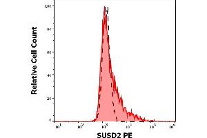 Separation of HeLa cells stained using anti-human SUSD2 (W5C5) PE antibody (concentration in sample 1. (SUSD2 antibody  (PE))