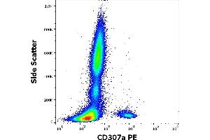 Flow cytometry surface staining pattern of human peripheral whole blood stained using anti-human CD307a (E3) PE antibody (10 μL reagent / 100 μL of peripheral whole blood). (FCRL1 antibody  (PE))