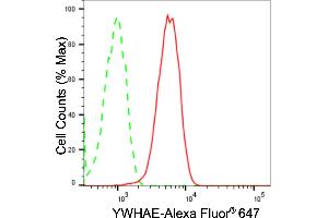 Flow cytometric analysis of YWHAE expression in HepG2 cells using YWHAE antibody (ABIN7797409), 1:2,000).