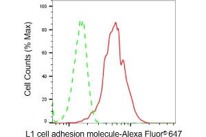 Flow cytometric analysis of L1 cell adhesion molecule expression in HepG2 cells using L1 cell adhesion molecule antibody (ABIN7799219), 1:2,000).