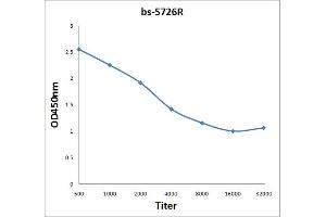 Antigen: 2 µg/100 µL  Primary: Antiserum, 1:500, 1:1000, 1:2000, 1:4000, 1:8000, 1:16000, 1:32000;  Secondary: HRP conjugated Rabbit Anti-Goat IgG at 1: 5000;  TMB staining Read the data in Microplate Reader by 450nm. (BUB1B antibody  (AA 751-850))