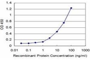 Detection limit for recombinant GST tagged TTF2 is approximately 1ng/ml as a capture antibody.