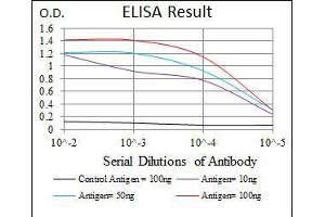 Black line: Control Antigen (100 ng), Purple line: Antigen(10 ng), Blue line: Antigen (50 ng), Red line: Antigen (100 ng), (PAX5 antibody  (AA 235-382))