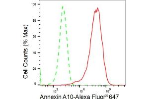 Flow cytometric analysis of Annexin A10 expression in HepG2 cells using Annexin A10 antibody (ABIN7797615), 1:2,000). (Recombinant Annexin a10 antibody)