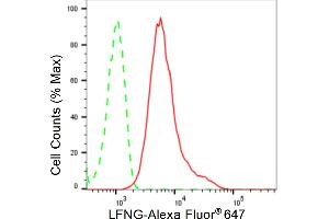 Flow cytometric analysis of LFNG expression in HepG2 cells using LFNG antibody (ABIN7799263), 1:2,000).