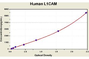 Diagramm of the ELISA kit to detect Human L1CAMwith the optical density on the x-axis and the concentration on the y-axis.