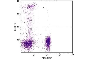 Human peripheral blood lymphocytes were stained with Mouse Anti-Human CD4-FITC. (CD4 antibody  (FITC))