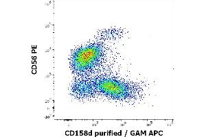 Flow cytometry multicolor surface staining pattern of human CD3 negative lymphocytes using anti-human CD158d (mAb#33) purified antibody (concentration in sample 6 μg/mL, GAM APC) and anti-human CD56 (LT56) PE antibody (10 μL reagent / 100 μL of peripheral whole blood). (KIR2DL4/CD158d antibody)