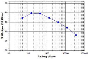 ELISA was performed using a serial dilution of Ash2l polyclonal antibody . (ASH2L antibody)