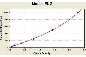 Diagramm of the ELISA kit to detect Mouse ENGwith the optical density on the x-axis and the concentration on the y-axis.
