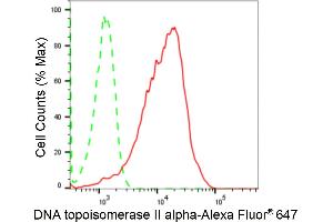 Flow cytometric analysis of DNA topoisomerase II alpha expression in HepG2 cells using DNA topoisomerase II alpha antibody (ABIN7800574), 1:2,000). (Recombinant Topoisomerase II alpha antibody)