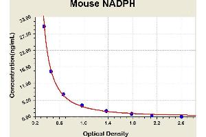 Diagramm of the ELISA kit to detect Mouse NADPHwith the optical density on the x-axis and the concentration on the y-axis.