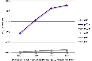 ELISA plate was coated with purified mouse IgG1, IgG2a, IgG2b, IgG3, IgM, and IgA. (Goat anti-Mouse IgG2a Antibody (Biotin) - Preadsorbed)