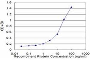 Detection limit for recombinant GST tagged TAC3 is approximately 1ng/ml as a capture antibody. (Tachykinin 3 antibody  (AA 17-121))