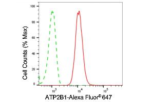 Flow cytometric analysis of ATP2B1 expression in HepG2 cells using ATP2B1 antibody (ABIN7797695), 1:2,000).