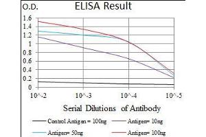 Black line: Control Antigen (100 ng), Purple line: Antigen(10 ng), Blue line: Antigen (50 ng), Red line: Antigen (100 ng), (GUCY1A1 antibody  (AA 22-214))