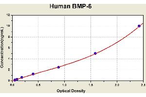 Diagramm of the ELISA kit to detect Human BMP-6with the optical density on the x-axis and the concentration on the y-axis. (BMP6 ELISA Kit)