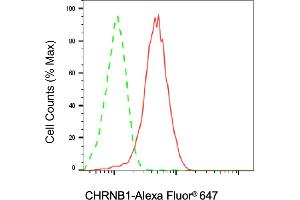 Flow cytometric analysis of CHRNB1 expression in HAP-1 cells using CHRNB1 antibody (ABIN7799596), 1:2,000).