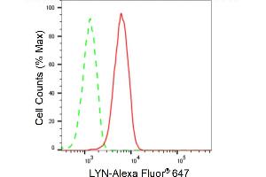 Flow cytometric analysis of LYN expression in HepG2 cells using LYN antibody (ABIN7800949), 1:2,000). (Recombinant LYN Proto-Oncogene antibody)