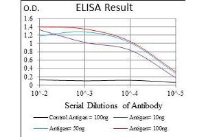 Black line: Control Antigen (100 ng), Purple line: Antigen(10 ng), Blue line: Antigen (50 ng), Red line: Antigen (100 ng), (Calmegin antibody  (AA 249-405))